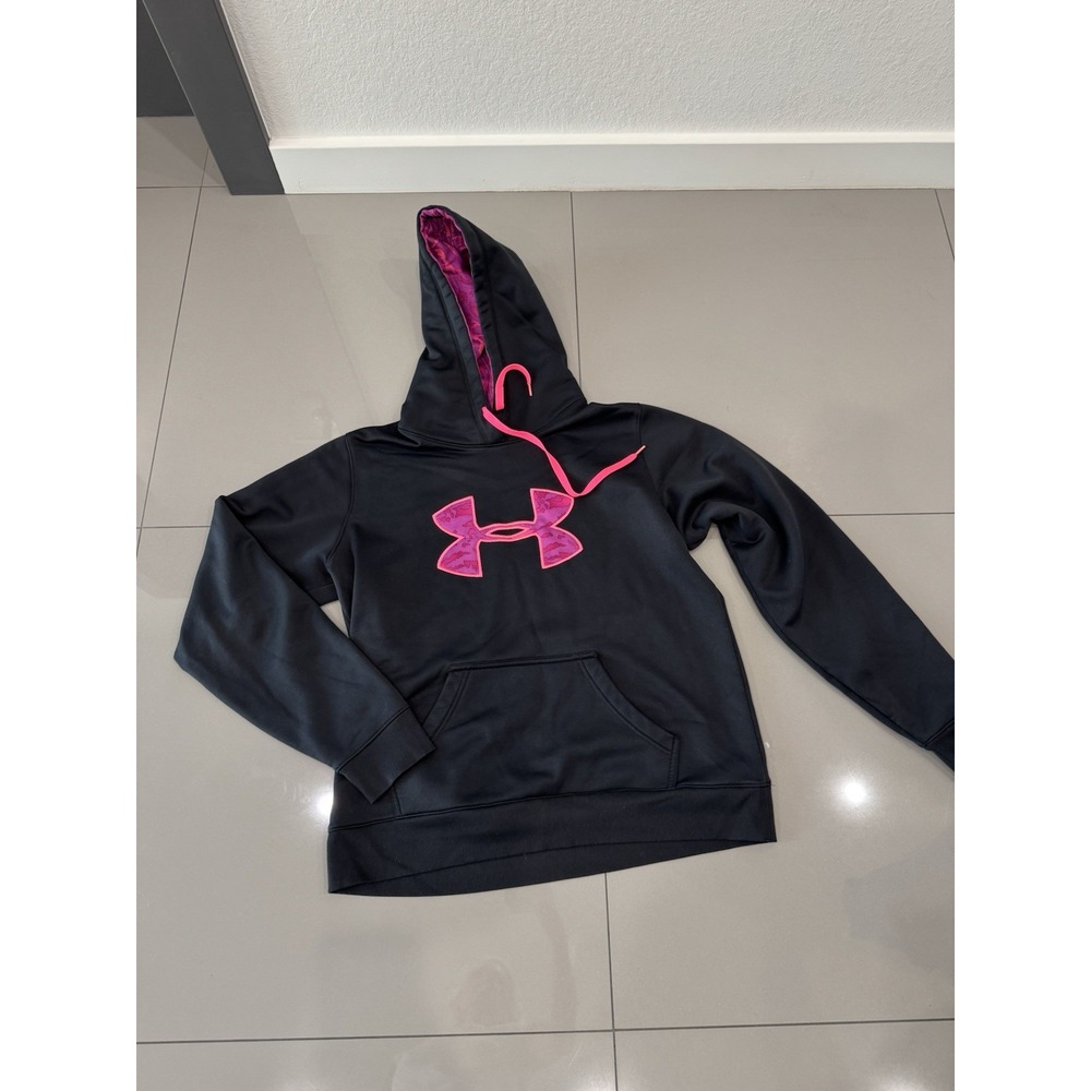 Under Armour Storm Hoodie Women L Black Pink Purple Logo Pocket Coldgear